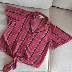 Monteua | red and black tie front blouse